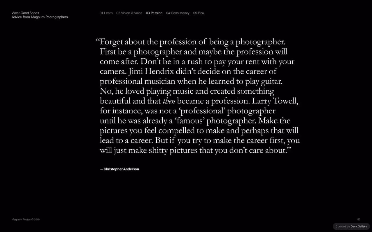 Wear Good Shoes: Advice from Magnum Photographers, slide 53